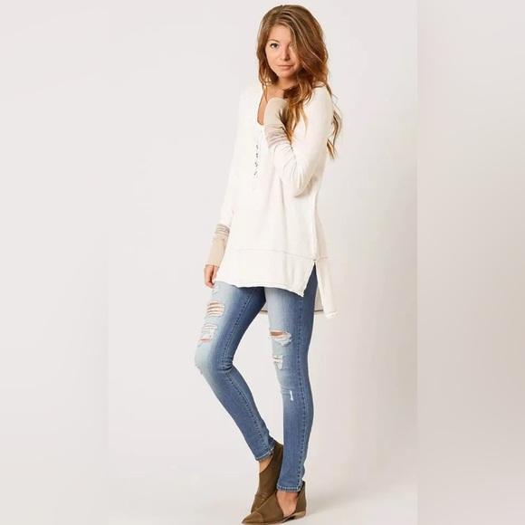 We the Free People Dallas Thermal Henley Oversized Boho Hippie Snap Medium Shirt - Picture 1 of 11